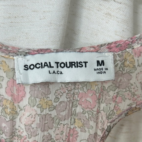 Sleeveless Pink Floral Mini Dress with Button Front - Picture 2 of 7